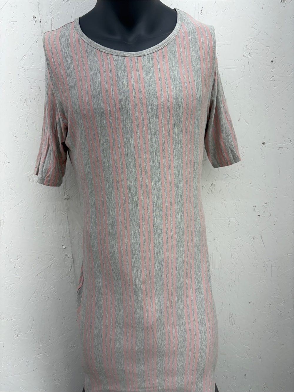 LuLaRoe JULIA Dress Mid Sleeve Sheath Dress - Light Grey & Rose Pink